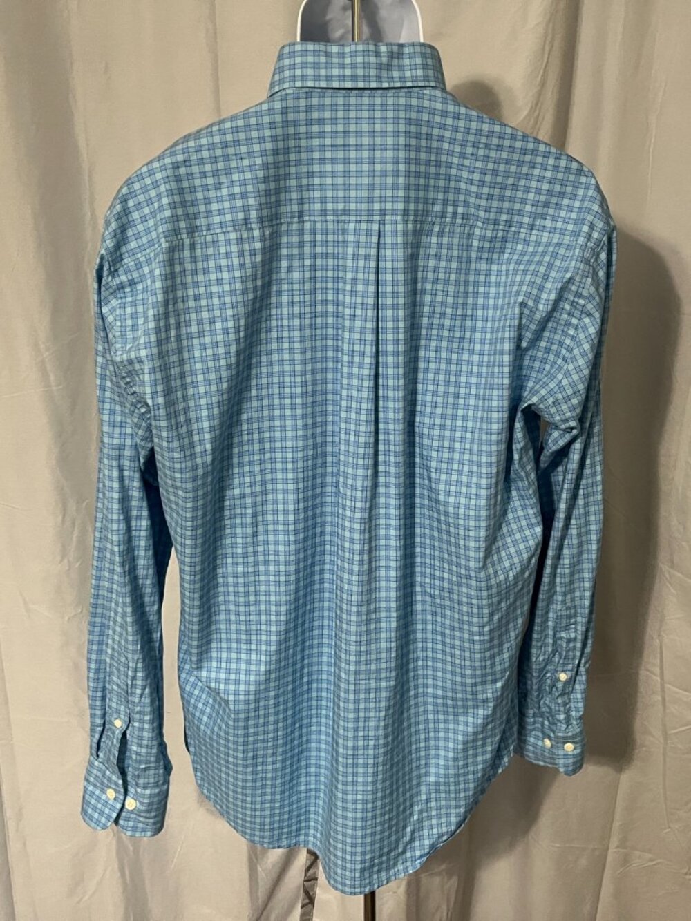 ⛳ Peter Millar Men’s Teal Blue Check Golf Shirt L Silk Spandex Long Sleeve EUC - Picture 3 of 5